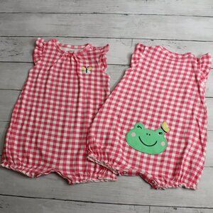 Carter's Baby Girl's Bubble Romper Size 3 Months 1 Pc Pink Gingham Frog